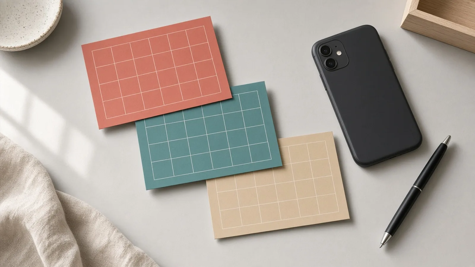 Three overlapping calendar cards on a desk representing different booking platforms